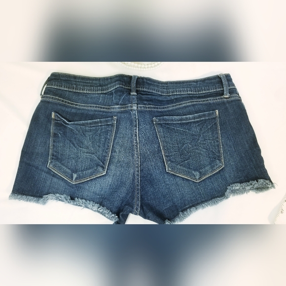 Frayed Hem Dark Wash Denim Shorts - Picture 2 of 8